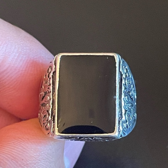 Vintage black obsidian S925 antique silver ring size 6.5 - Picture 5 of 9